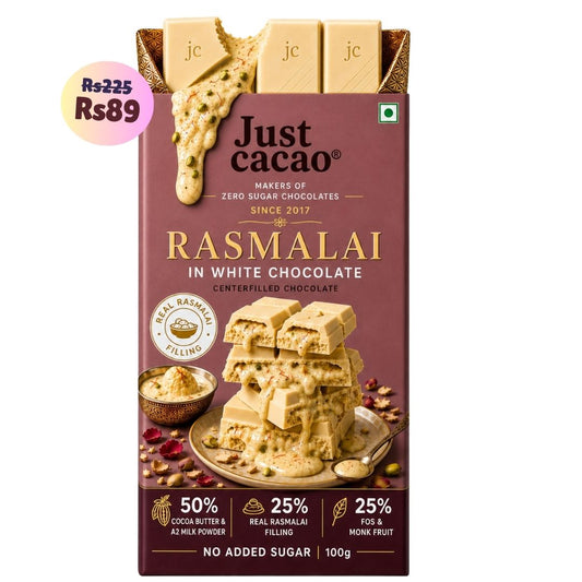 Rasmalai White Chocolate • Sugar Free Center-Filled Chocolate Bar • 100g